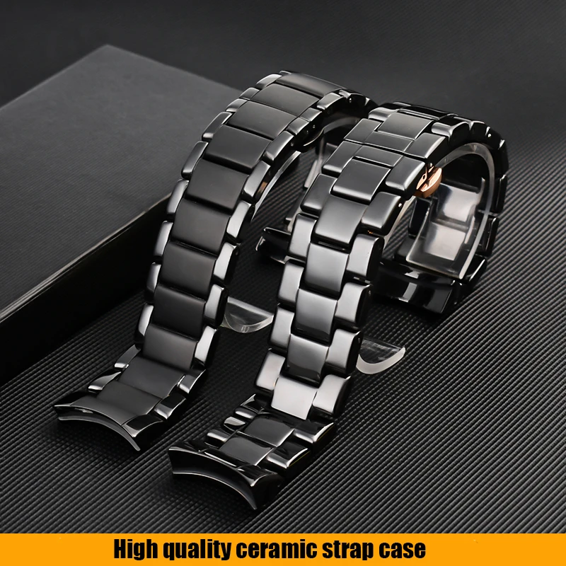 For Armani AR1452 AR1451 AR1410 AR1400 Ceramic Watchbands case High Quality Men’s Bracelet Accessories 22mm 24mm Strap Watch Set