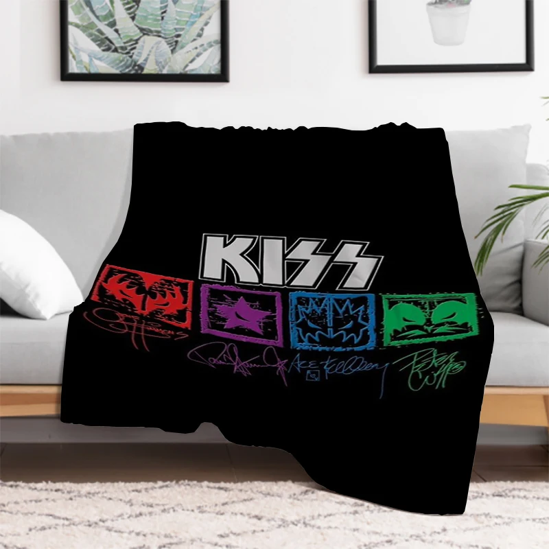 

Kiss Heavy Metal Band Blanket Warm Blanket Bedspread on the Bed Furry Fluffy Soft Blankets for Decorative Sofa Knee Throw Double