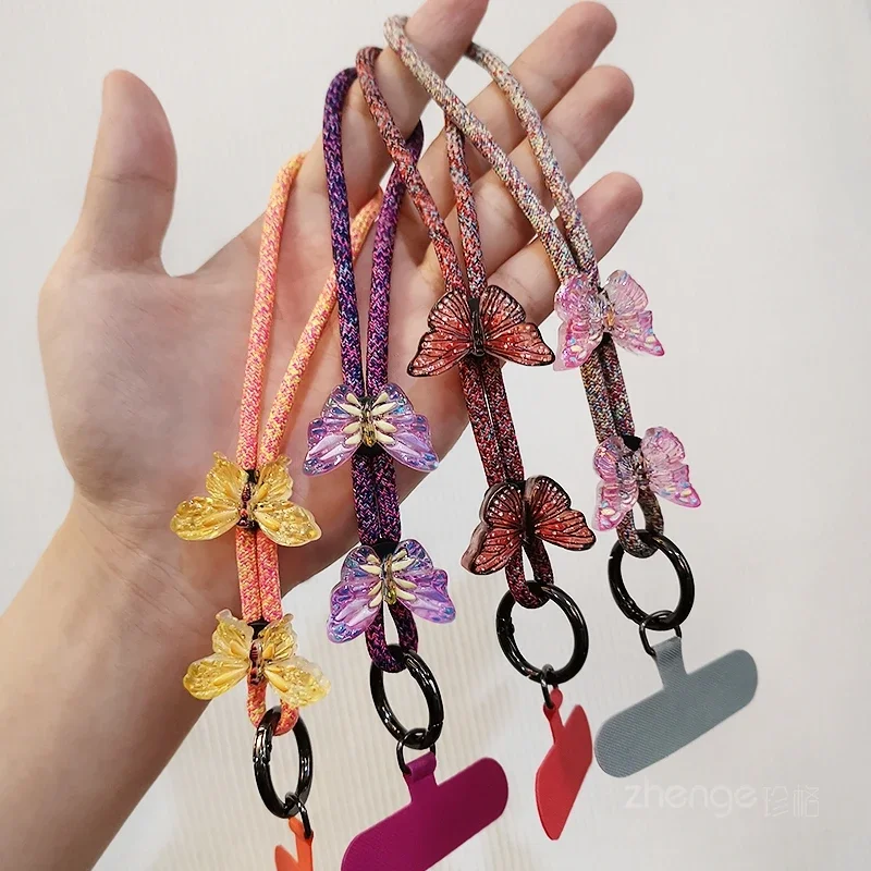 

Простая ручная веревка цвета милой бабочки, регулируемая короткая веревка для подвешивания телефона, зажим на чехле для телефона, универсальная подвесная веревка с защитой от потери