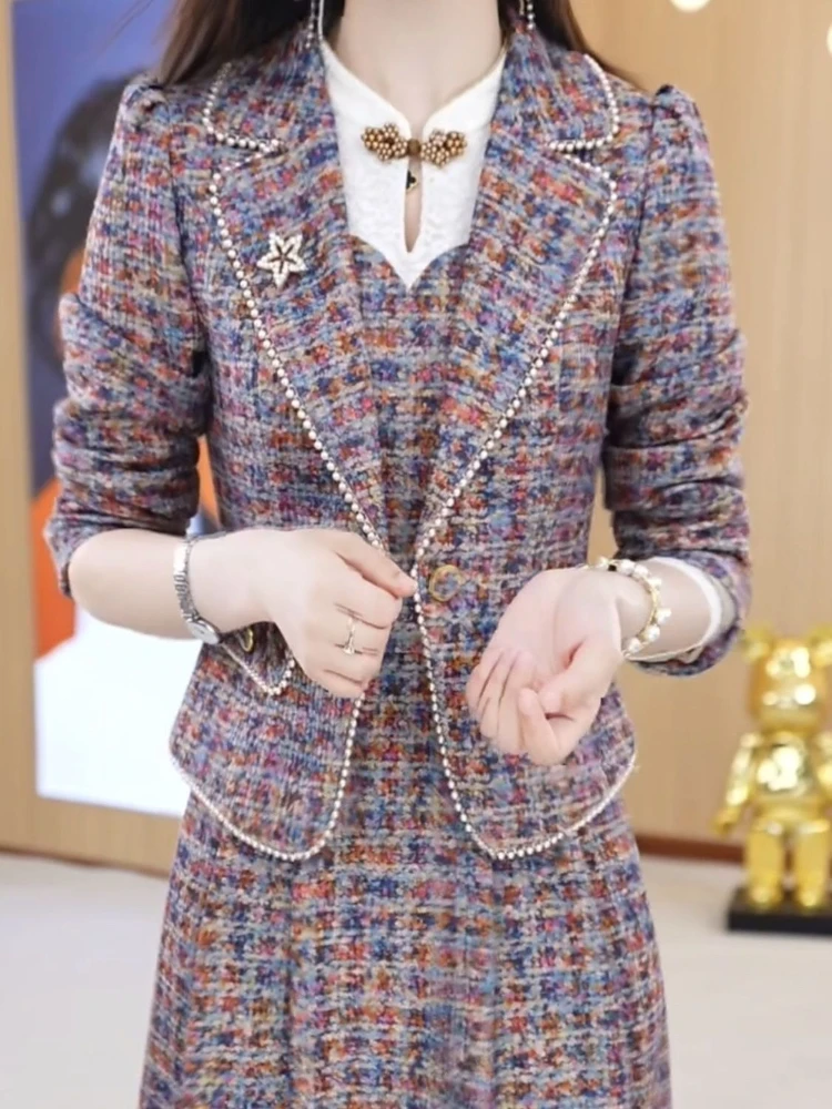 

Осень/зима 202, новое маленькое пальто в ароматном стиле, тонкое и модное платье, элегантный комплект из двух предметов с цветными блоками