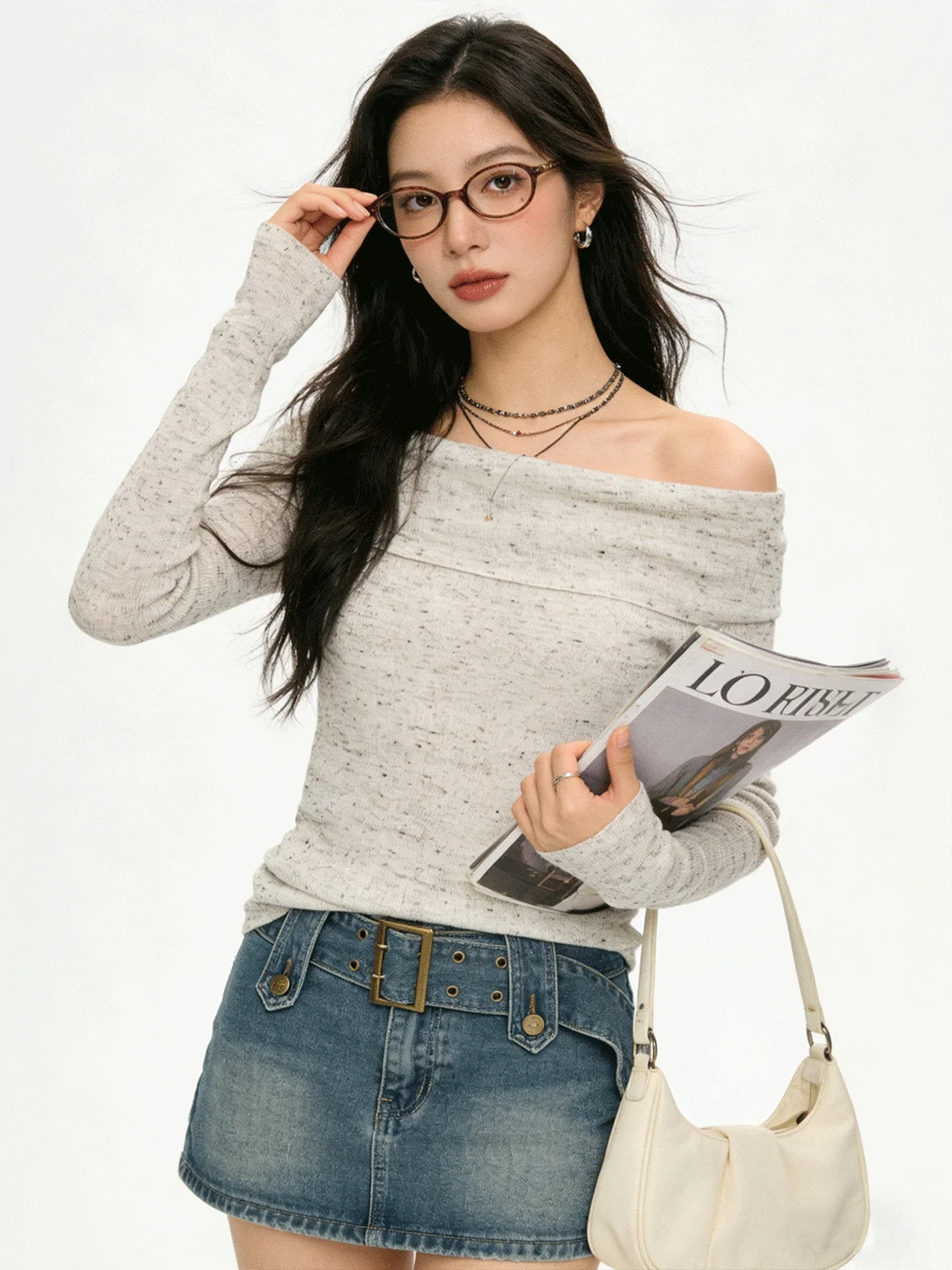 

Ele Color Dot Knitwear One oulder Long Sve Slimming Sle Early Spring New Arrival Women's Soft Wear Comfortable Bre...