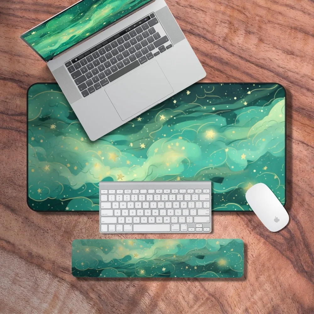 Tapis de bureau vert Kawaii, repose-poignets pour clavier, tapis de souris gaming thème ciel nocturne, alfombrillas para escritorio tapis de souris