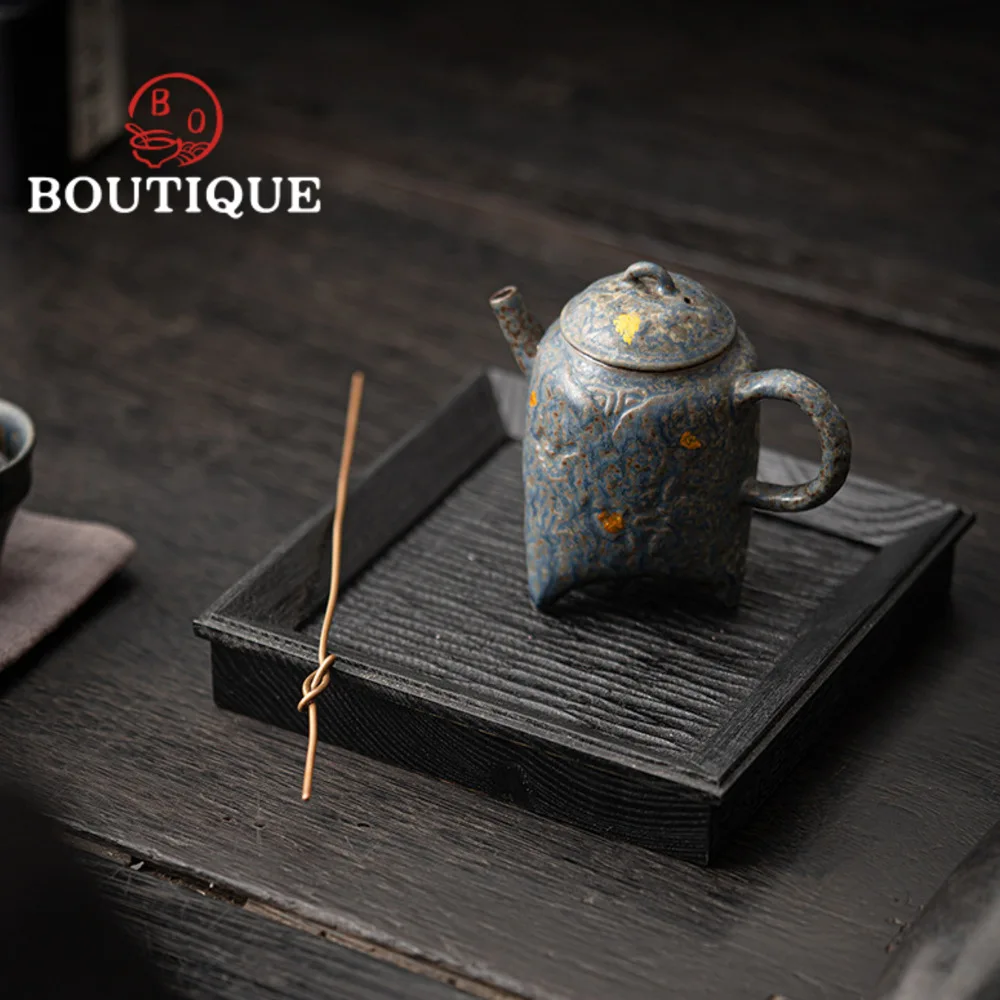 160ml High Grade Bronze Glaze Teapot Aesthetic Old Rock Mud Pot Tea Maker Kettle with Filter Kung Fu Tea Teaware Decoration Gift