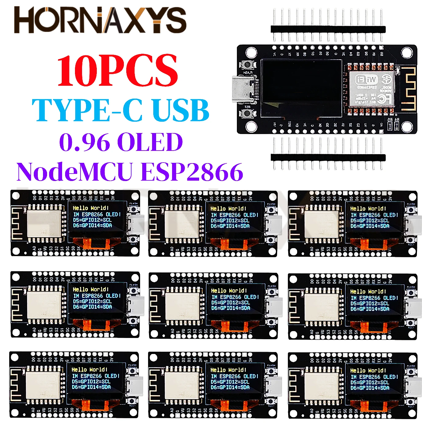 1-10pcs/NodeMCU ESP8266 Development Board With 0.96 Inch OLED Display CH340G ESP-12F WiFi Module TYPE-C USB For Arduino