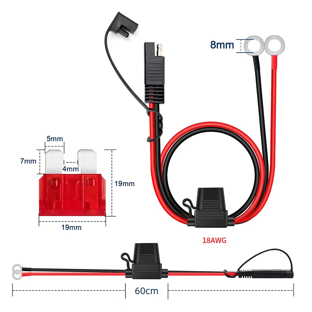 O Ring Terminal To SAE Battery Charging Extension Cable With 10A Blade Fuse Car Motorcycle Battery Charger Quick Connect Adapter