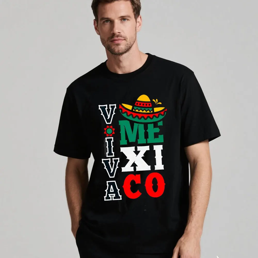 Viva México Independencia De México sublimaciónMexican Harajuku sombrero gráfico camisetas de algodón de alta calidad pantalón corto Casual manga Top
