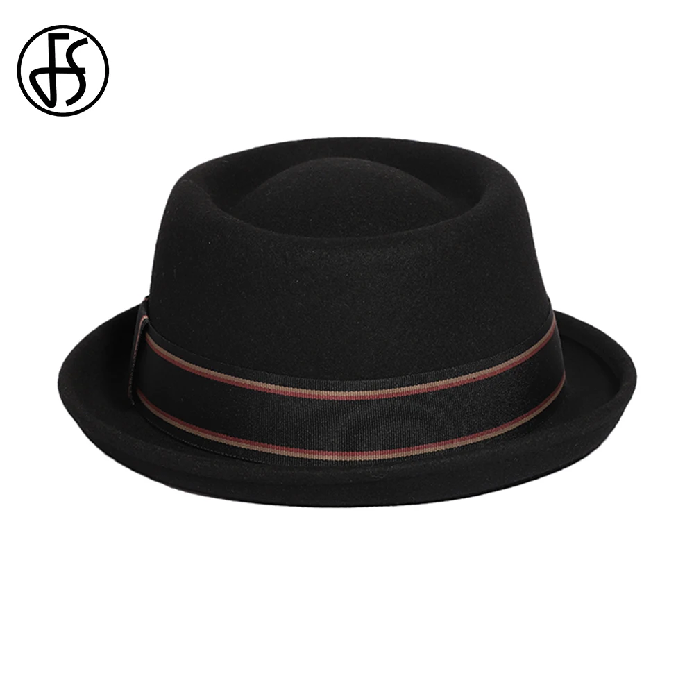 FS Gentlemen 2024 Coachella Roll Brim Pork Pie Hats For Men Unisex Ball Jazz Cap Winter Wool Fedoras Church Panama Gangsters Cap