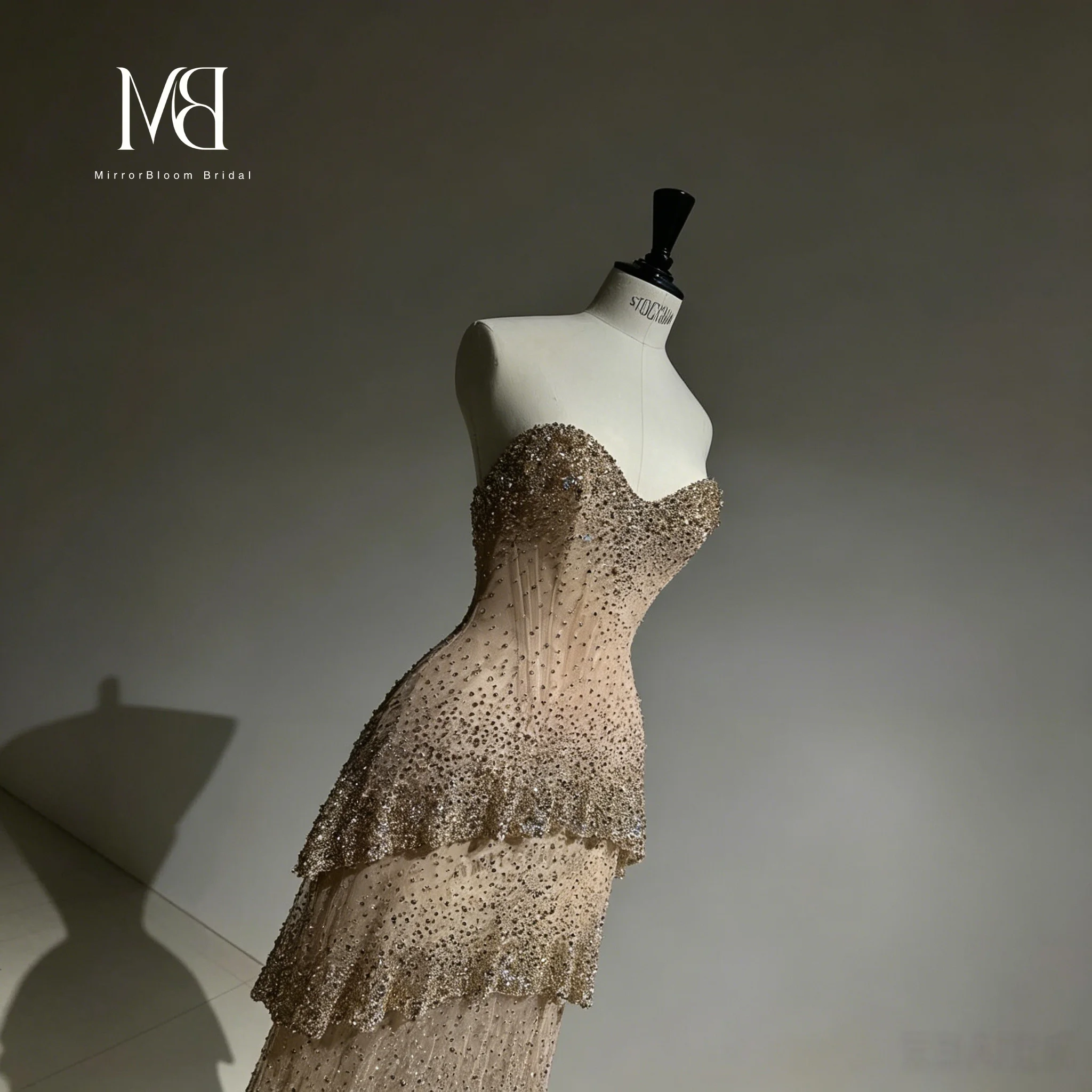 Khaki Strapless Sleeveless Lace Floor-Length Formal Gown Featuring Sequin and Beadwork Embellishments view 3