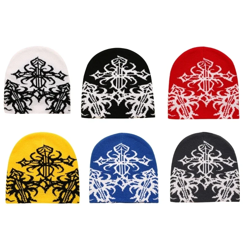 Hip Hop Unisex Beanie Hat Y2K Girls Harajuku Style Photo Props Versatile Cobweb Pattern Hat for Autumn and Winter