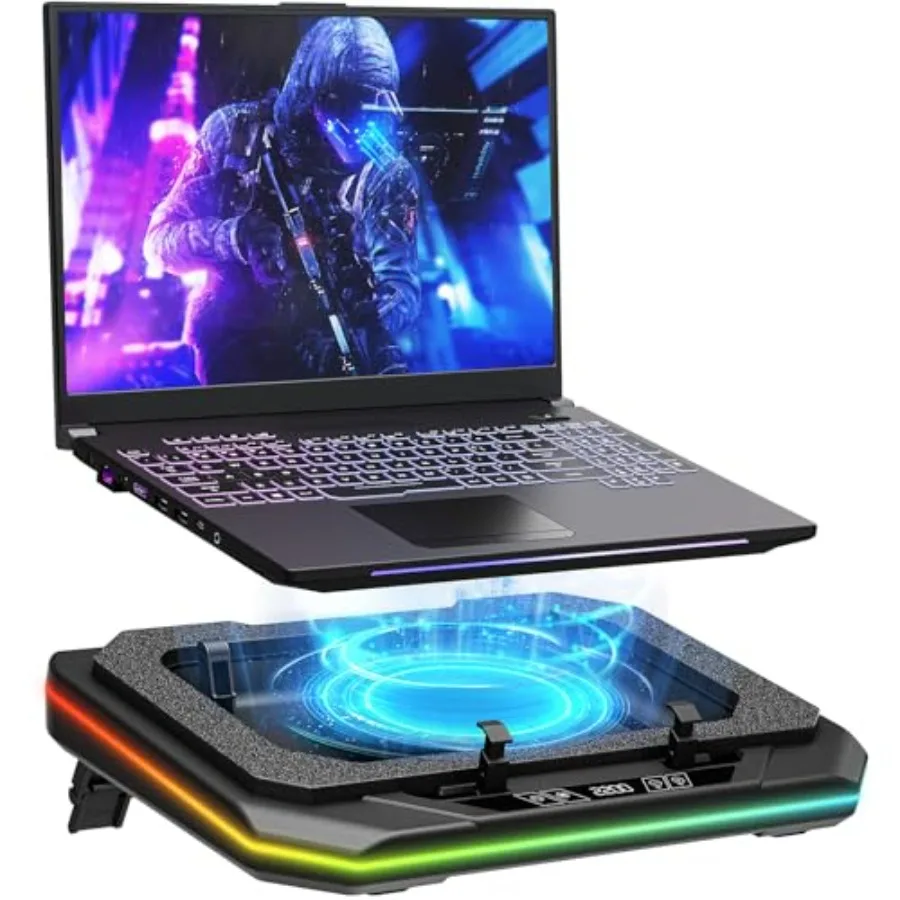 

RGB Laptop Cooling Pad for 13-19 Max 3500RPM Gaming Laptop Cooler with Touch Switch Control Speed and Powerful 4.72 Inch Turbo