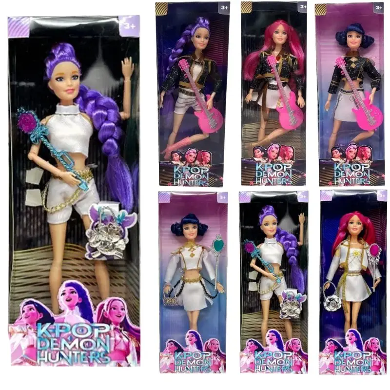 

Kpop Demon Hunters Action Figure Toy Set Derpy Tiger Rumi Mira Zoey Sussy Colorful Lights Theme Song Collectible Gifts for Fans