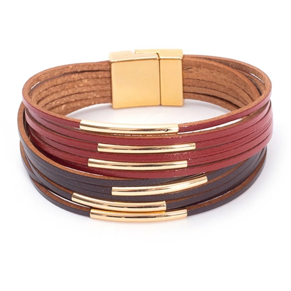 Doppelte Farbe Kreuz geschichtet feines Leder Wickelarmbänder böhmische Frauen High-End-Mode-Armband Schmuck Weihnachtsgeschenk – Detail 6