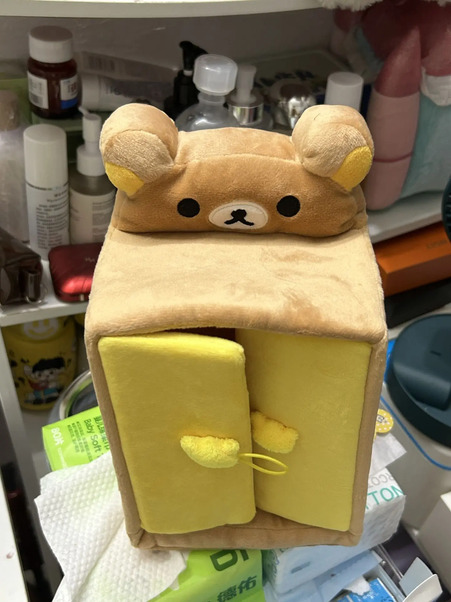 Rilakkuma Bear Peluche Scatola per guardaroba Custodia per cosmetici ripiena Contenitore per trucco Borse da tavolo per trucco per donne Ragazze Casa