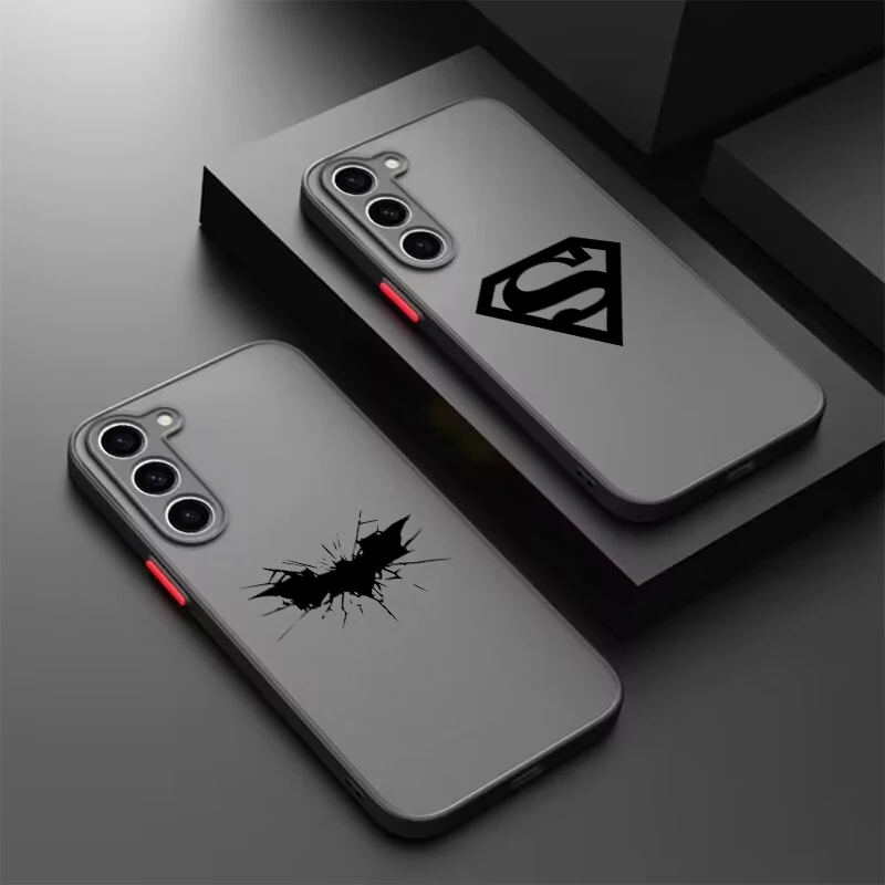 Luxury B-Batmans S-Supermans Frosted Translucent For Samsung Note 20 A35 A03 A54 A35 A22 A34 A14 A24 A04 A55 5G TPU Phone Case