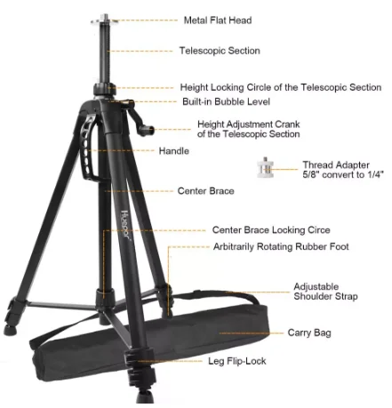 

HueparTPD16 1.6M New Level Tripod Aluminum Flat Head Adjustable Height Tripod Stand with Handle Bubble for Self leveling Level