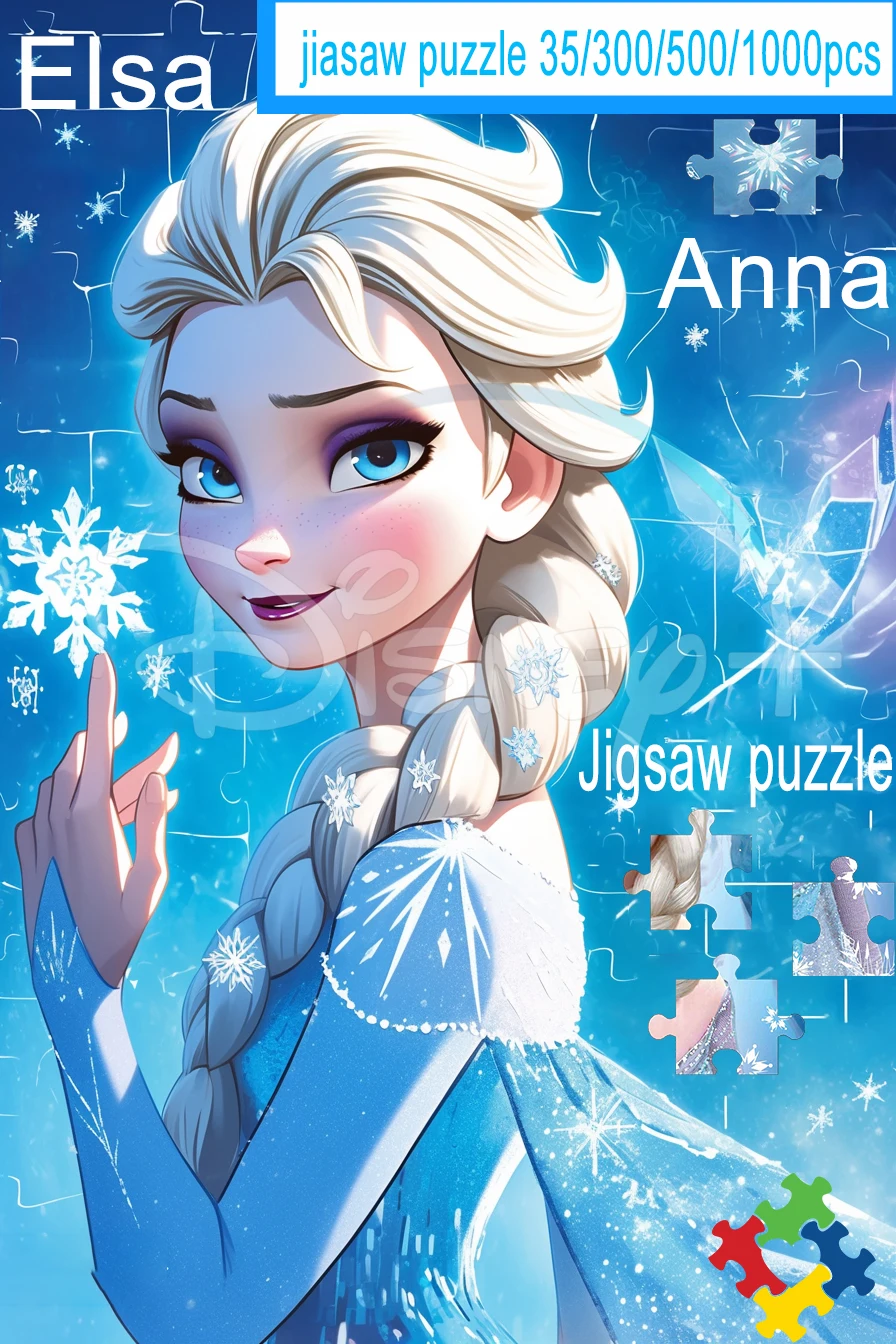 

Disney Frozen Elsa Anna jigsaw puzzle 35/300/500/1000 pieces wooden onePiece Puzzles for Toys Gifts