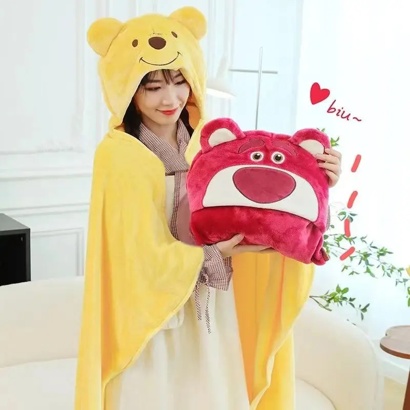 Disney Lotso Winnie the Pooh Stitch Cute Creative Cartoon Pattern Print Fashion Cloak Cape Air Conditioner Nap Hooded Blanket