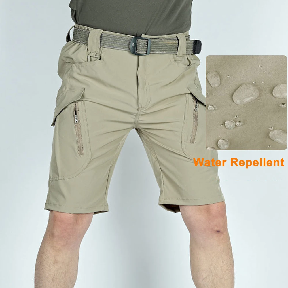 Pantalones cortos tácticos IX9 de secado rápido para hombre, ropa impermeable, transpirable, con múltiples bolsillos, estilo militar, a la moda, holgados e informales, para verano