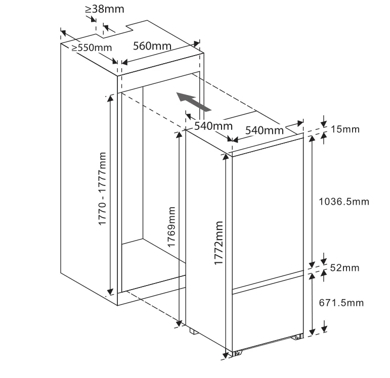 240L Built-in Refrigerator-Frezzer Full-Integrated Built in Fridge Freezer