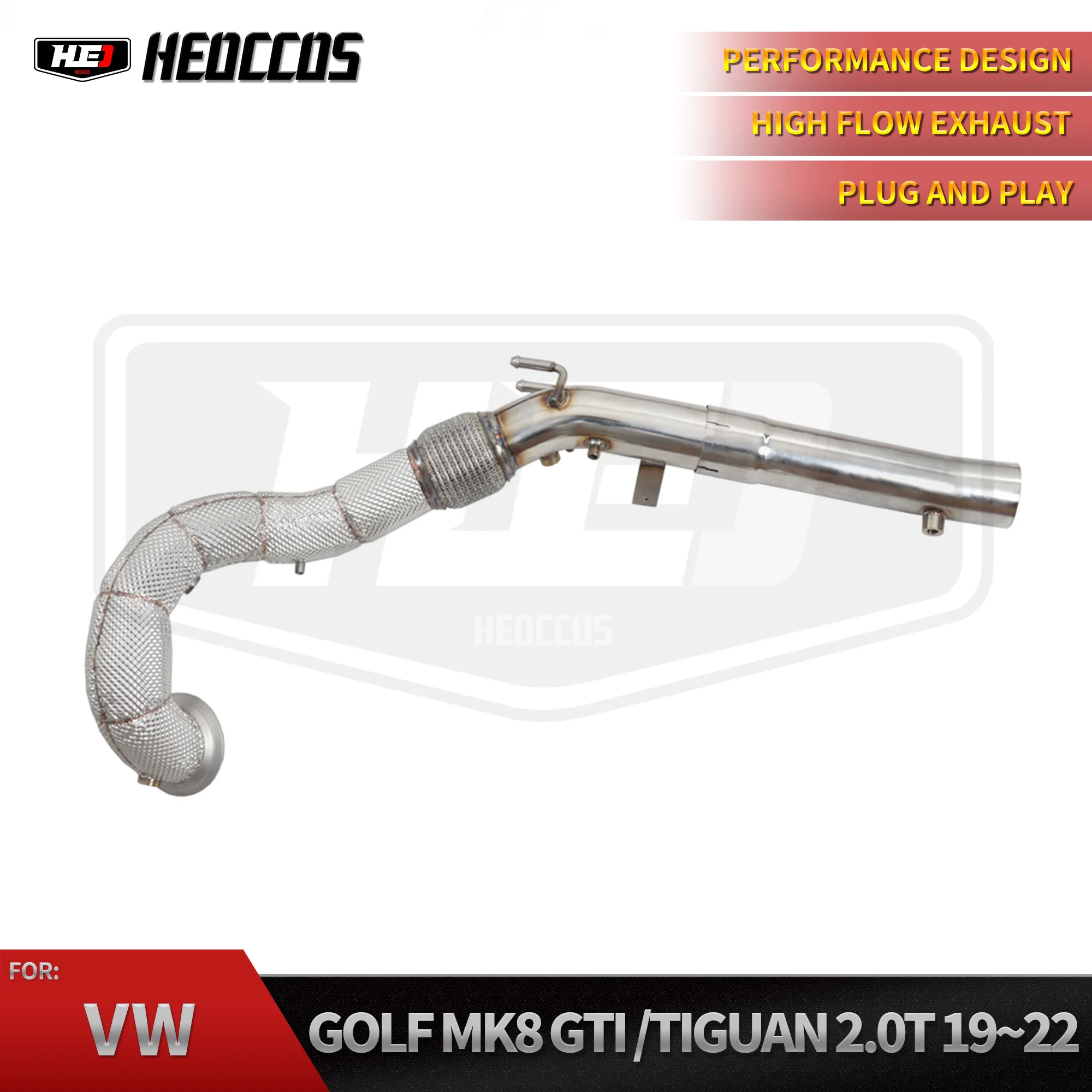 HEO Racing Stainless Steel Downpipe For VW Golf MK8 R 2.0T High‑Flow Performance Replacement Exhaust Pipe