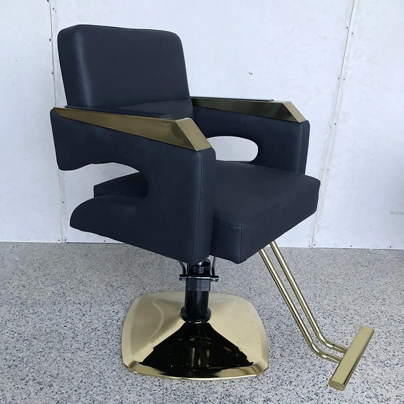 kr-Modern Gold Round Base Black Leather Hairdressing Salon Chair Hydraulic Pump Adjustable Small Barber Chair for Men！