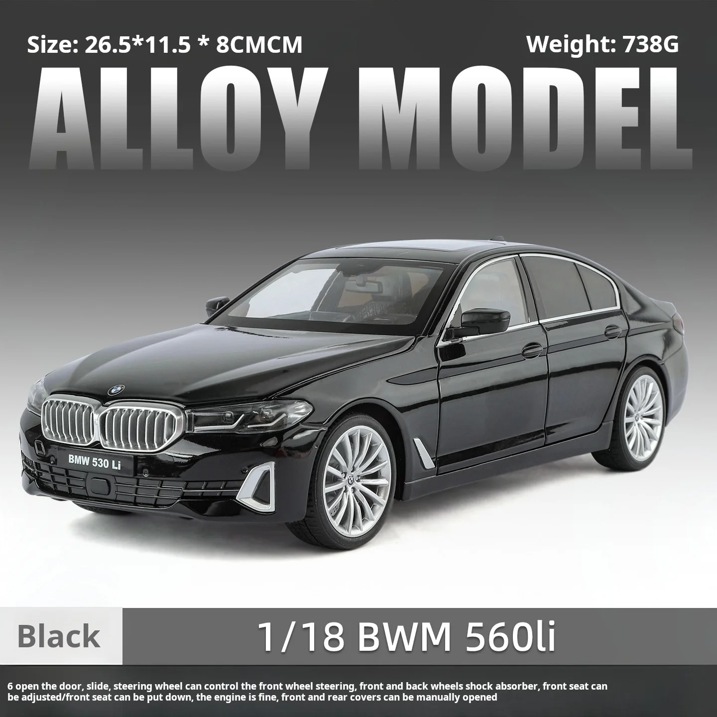 Officieel geautoriseerd BMW 560 1:18 schaalmodel auto speelgoed met geluid & licht, terugtrekbaar, cadeau voor jongens, verzamelobject
