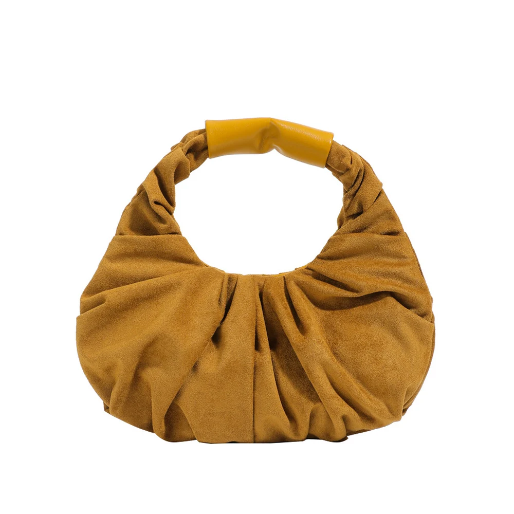 حقائب يد نسائية أنيقة ذات ثنيات على الطراز الكوري بسيطة بلون سادة وإبزيم متعدد الاستخدامات حقيبة تسوق يومية للتنقل باليد