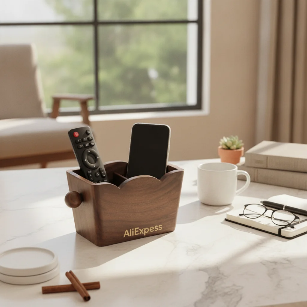 Wooden Controller Holder Solid Wood Controller Control Holder Wooden Desk Organizer Minimalist Storage Box with Compartments