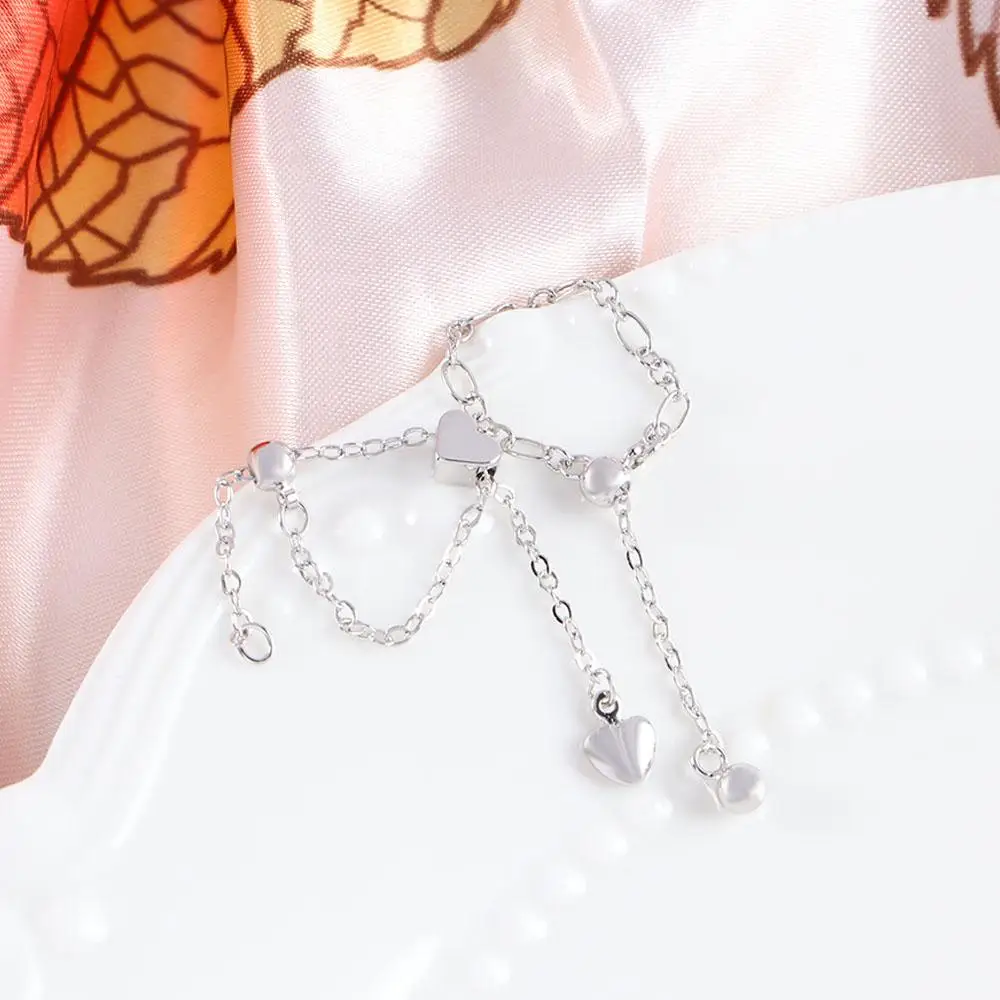 Sweet Vintage Bead Adjustable For Girls Chain Korean Finger Rings Finger Jewelry Heart Women Rings