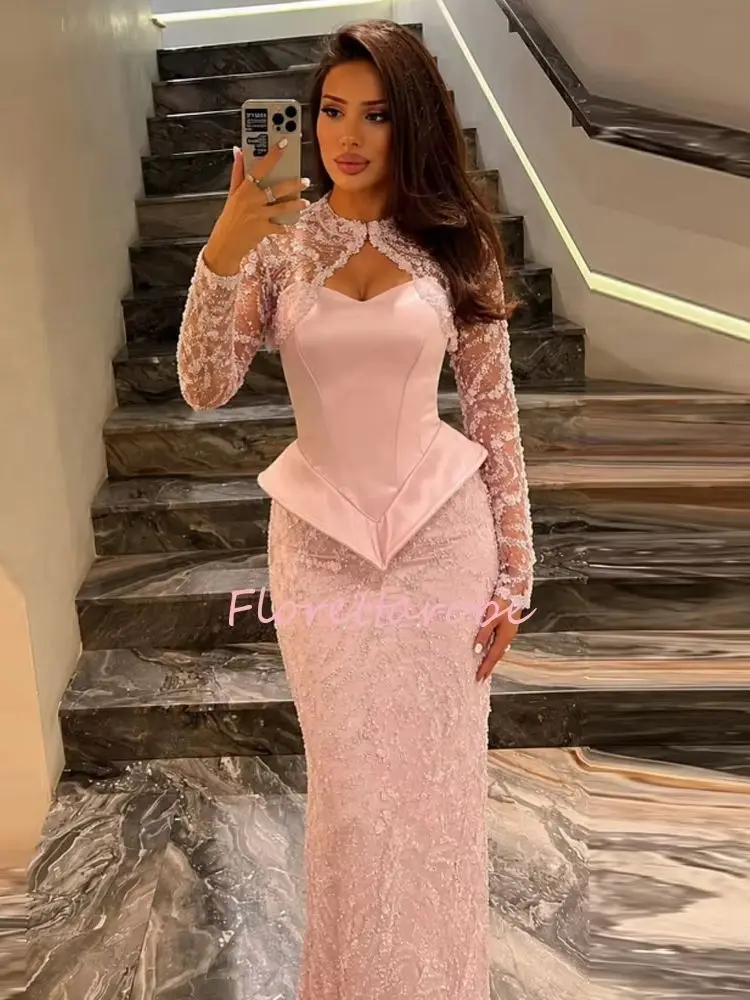 Customized Formal Charmeuse Pleat Sequined Prom Gowns Pattern Column High Collar Long Evening Dresses Luxury