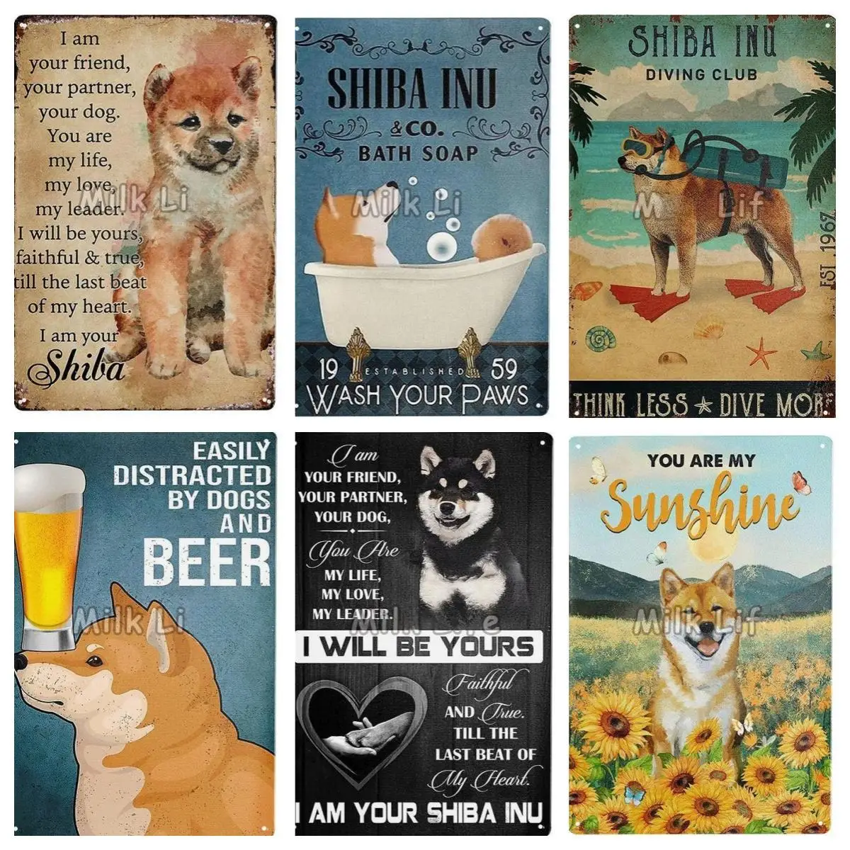 Funny Shiba Lnu Dog，Retro for Home Room Gate Garden Restaurants Farmhouse Pet Shop Coffee Metal Tin Sign Wall Decor Posters