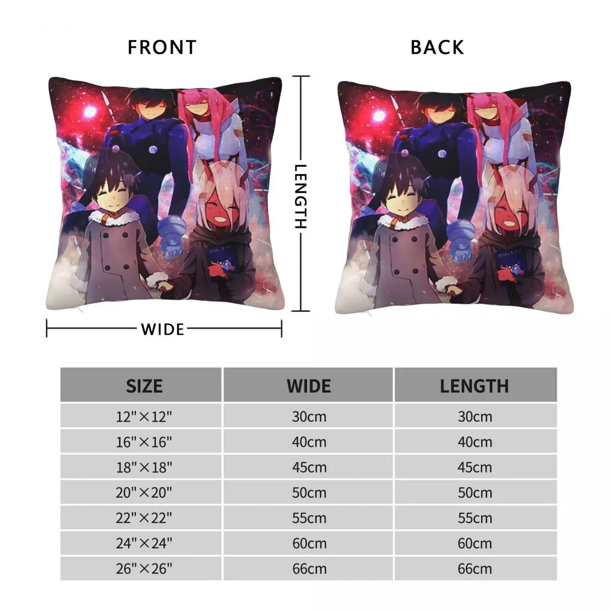 Darling In The Franxx Zero Two Anime Square Pillowcase Cushion Cover Pillow Case Throw Pillow Cover for Home Bedroom Car
