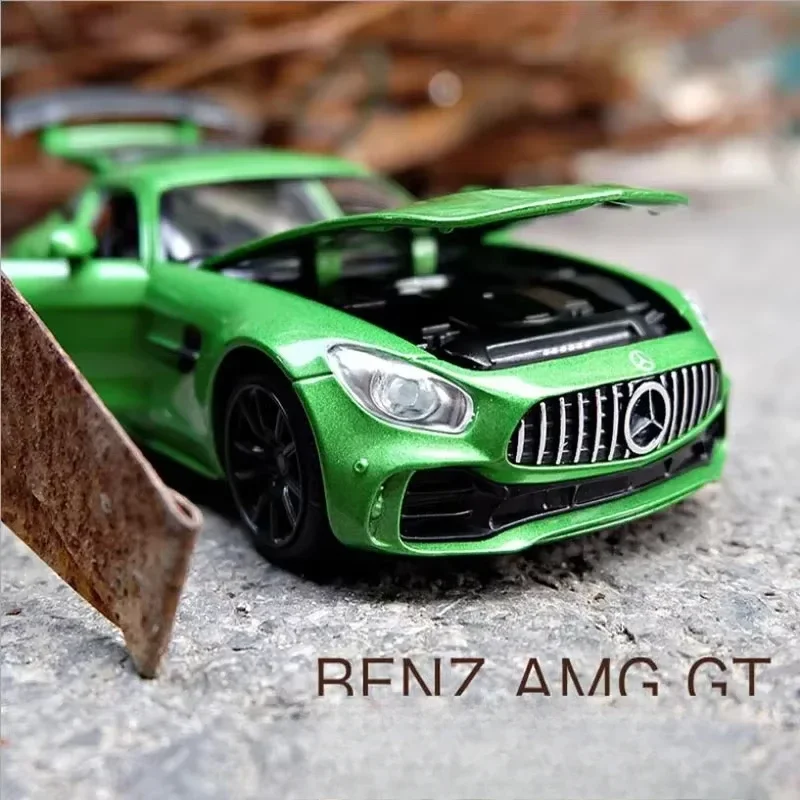 1:32 AMG GTRของเล่นรถโลหะของเล่นกีฬารถเสียงและแสงของเล่นดึงกลับMustangรถของเล่นเด็กของขวัญของเล่นรัก