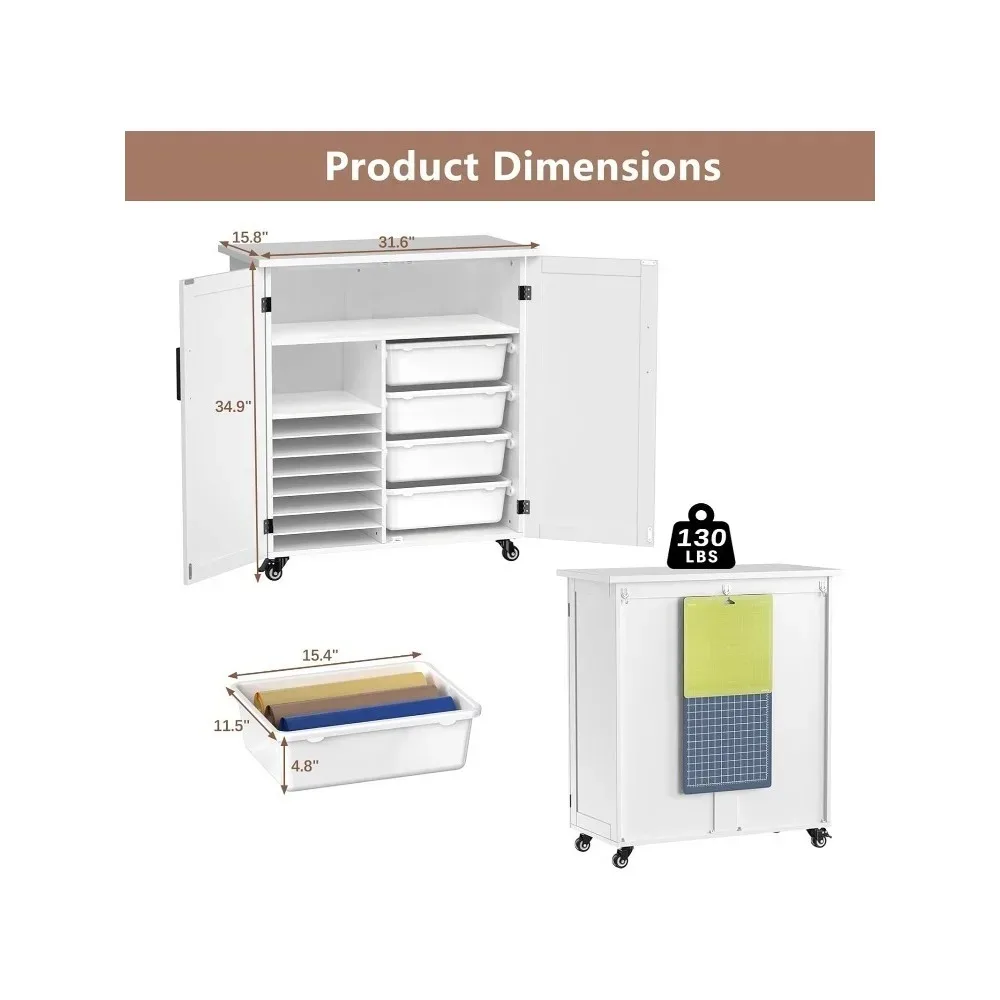 عربة يدوية متوافقة مع خزانة تخزين دوارة لآلة Cricut مع طاولة تنظيم الأدراج، 31.6 بوصة عرض × 15.8 بوصة عمق × 34.9 بوصة ارتفاع