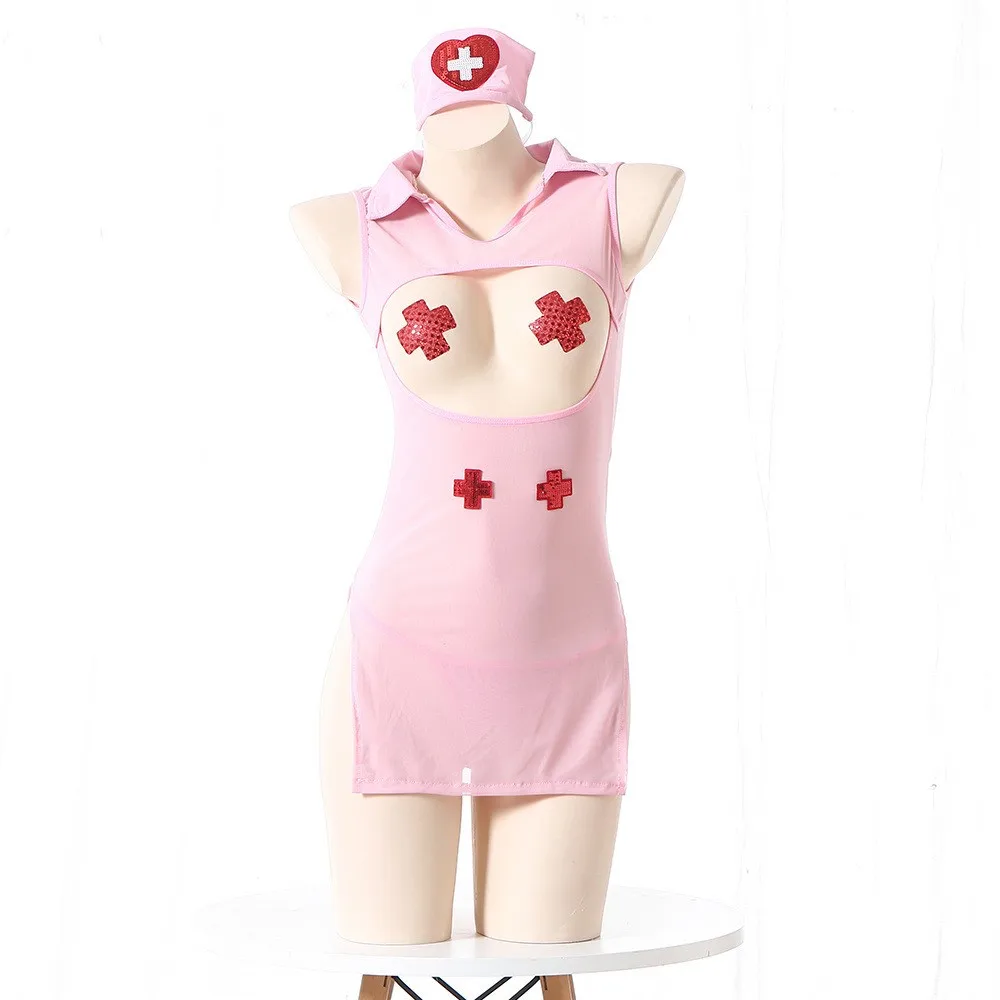 Sexy Lingerie Nurse Cosplay Transparent Uniform Seduction Panties Skirt Underwear Role Play Clothes Hollow Out Sensual Pajamas