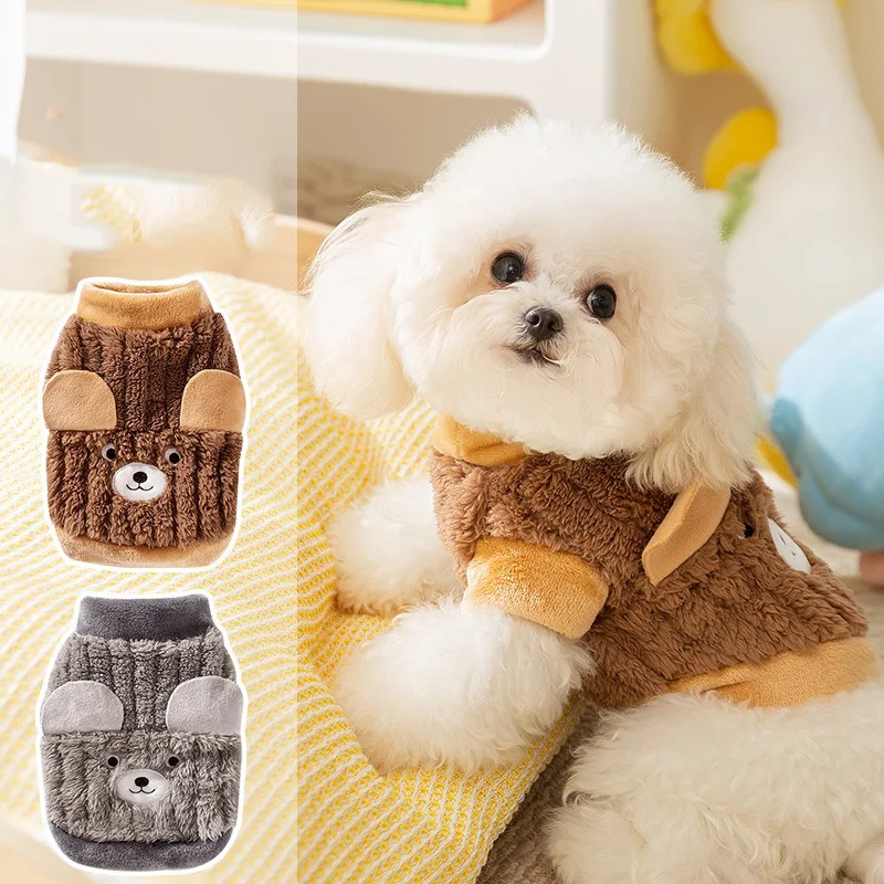 2024 New Puppy Dog Clothes Three-dimensional Bear Fleece Coat Fall and Winter Teddy Bichon Warm Clothing Dog Pullover