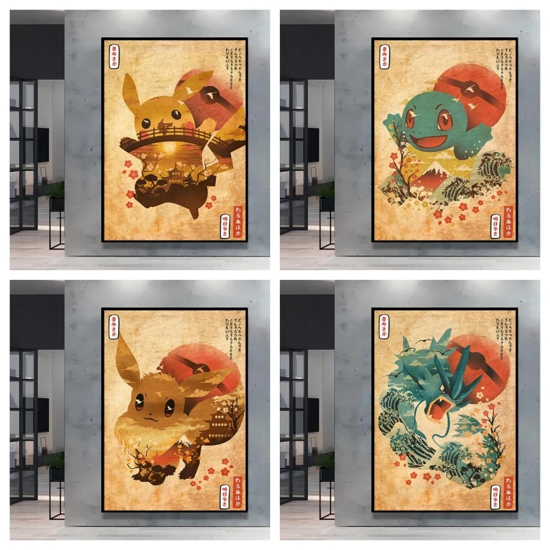 

Japanese Pokemon Pikachu Retro Decorative Painting with High Quality Printing It Adds A Unique Anime Atmosphere To Your Home