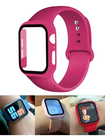 Glass+Case+Strap For Apple Watch band 44mm 41mm 45mm 40mm 38mm 42mm Silicone bracelet iWatch series 9 8 3 4 5 6 se 7 watchbands