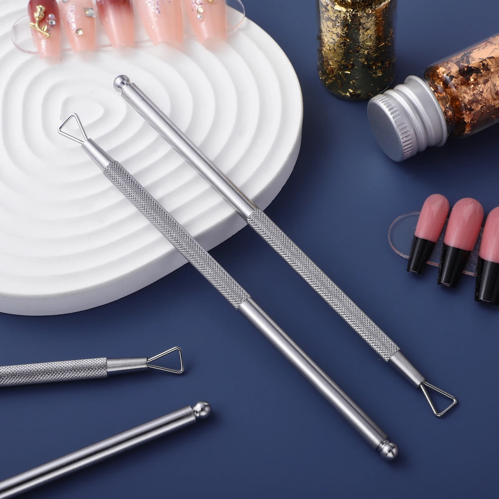 

4 pcs Stainless Steel Triangle Cuticle Pusher Gel Polish Scraper Manicure Tools Nail Removing Salon