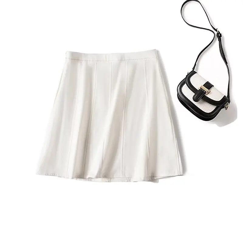 Maxdutti Minimalistischer, stilvoller und eleganter weißer Faltenrock für Damen, Jeansröcke, Falda, hohe Taille, A-Linie, Minirock für Damen