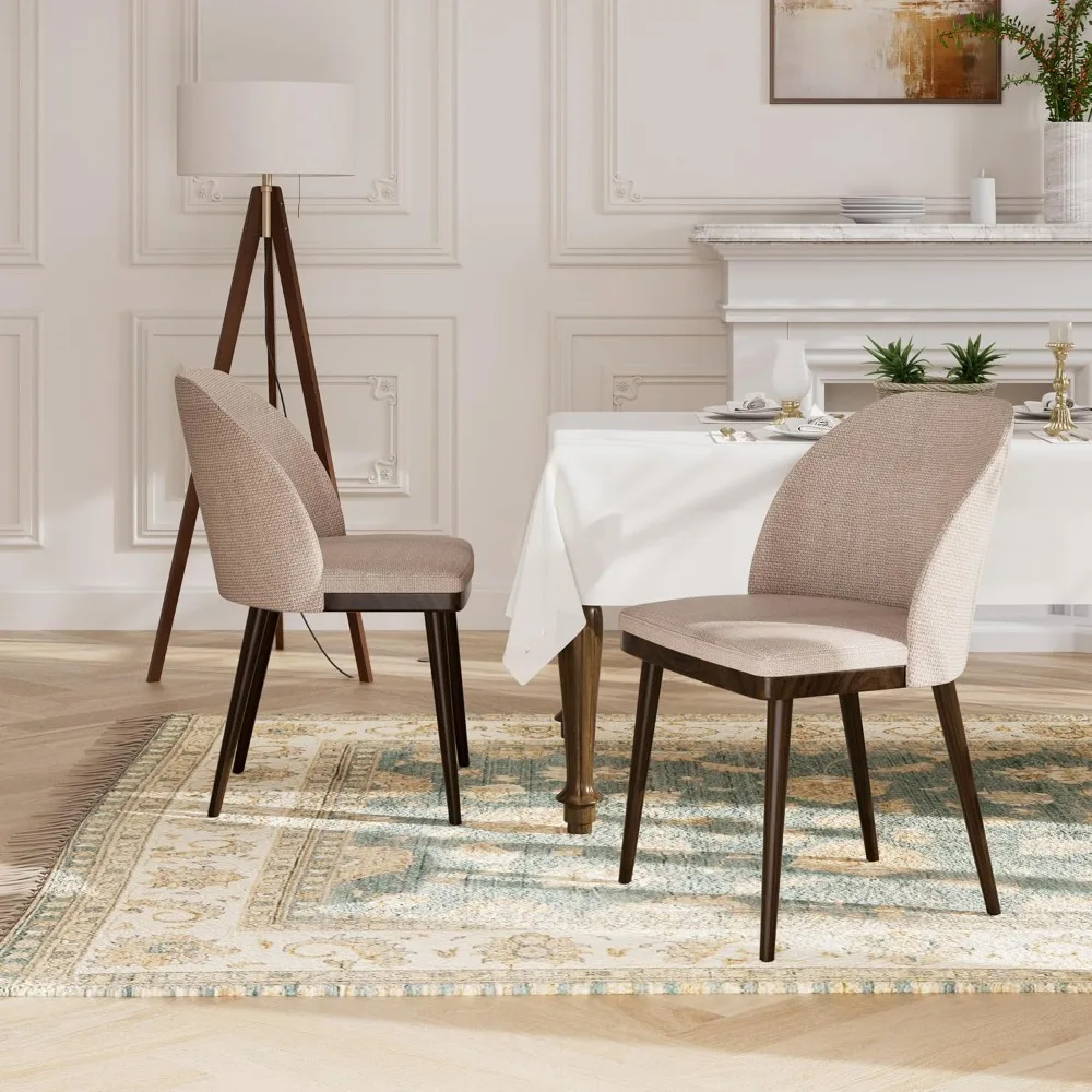 

Upholstered Dining Chairs Set of 2 - Modern Dining Room Chairs, Mid-Back Restaurant Kitchen Chairs with Wooden Legs, Camel