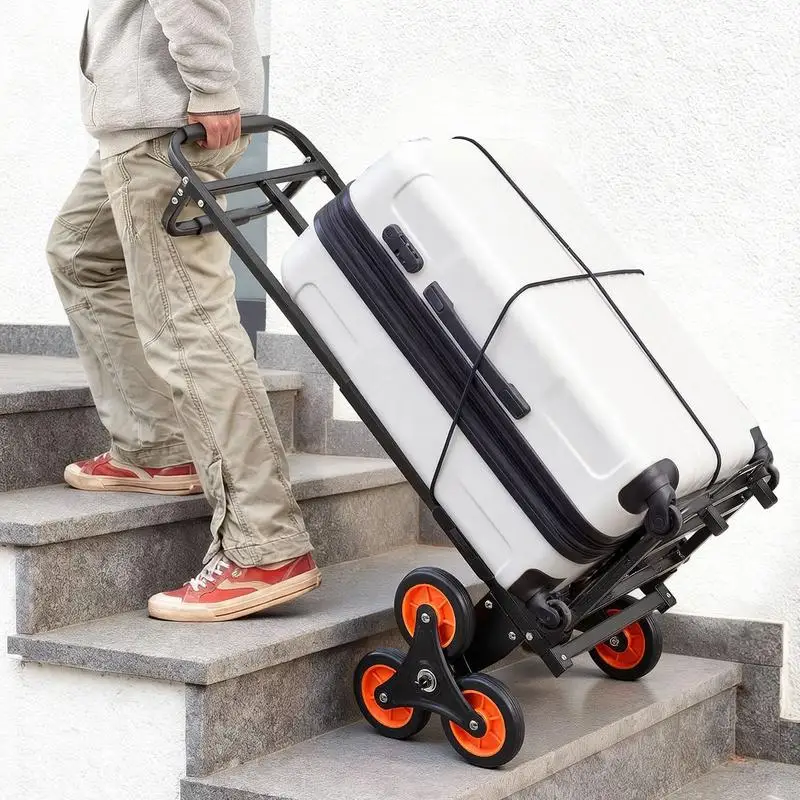 Chariot monte-escaliers, capacité de 220 lb, chariot pliant robuste avec poignée télescopique, 6 roues et 2 cordes élastiques, chariot monte-escaliers pour la maison, les courses, l'entrepôt