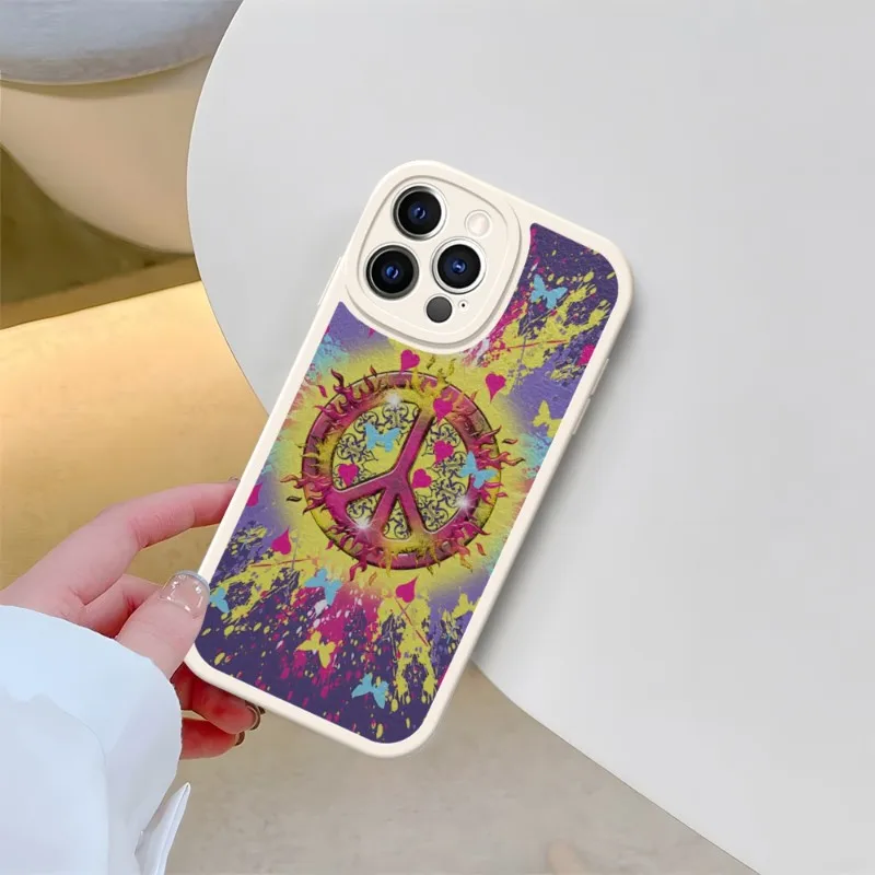 Hippie Psychedelic Art Peace Phone Case White For IPhone 14 11 13 12 Pro Max Mini Xs X Xr 7 8 Plus SE2020 Leather Silicone Coque