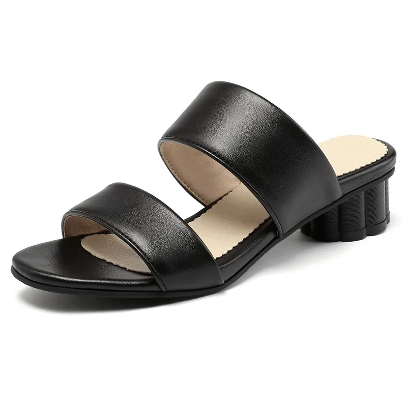 Casual Women\'s Slippers Summer Mules Shoes Square Low Heel White Sandals Female Flip Flop Outdoor Slides Shoes Large Size 48