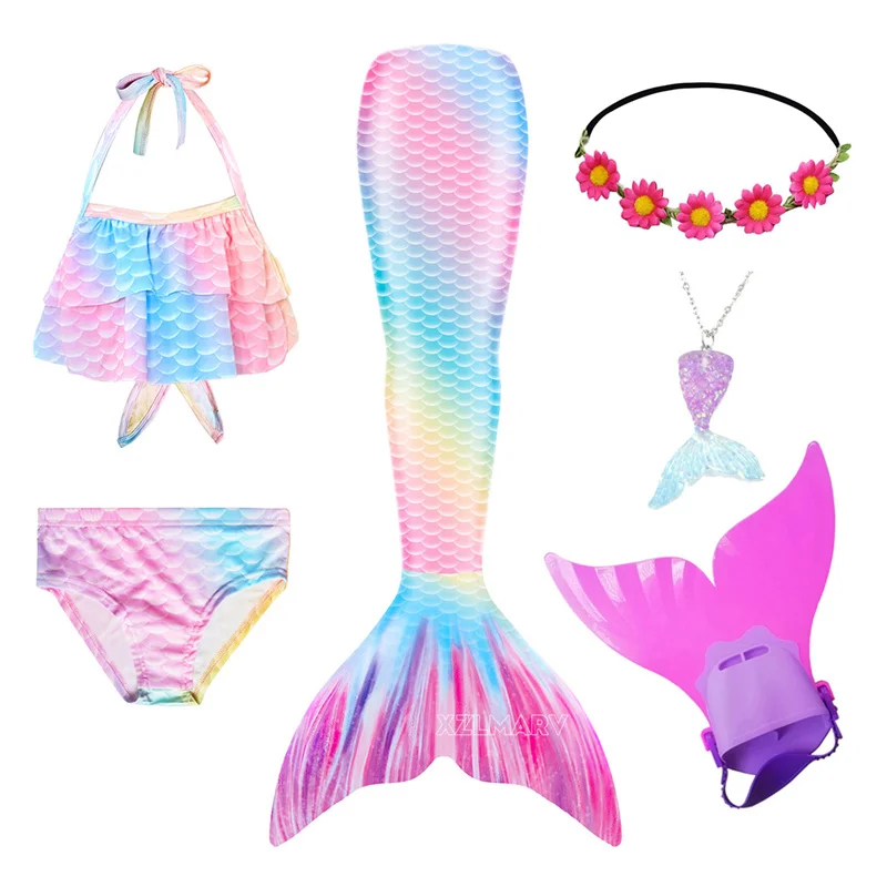 Kids Mermaid Tail for Girls Swimsuit Children the Little Mermaid Costume Cosplay Beach Bikini Clothes Bathing Suit for Swimming