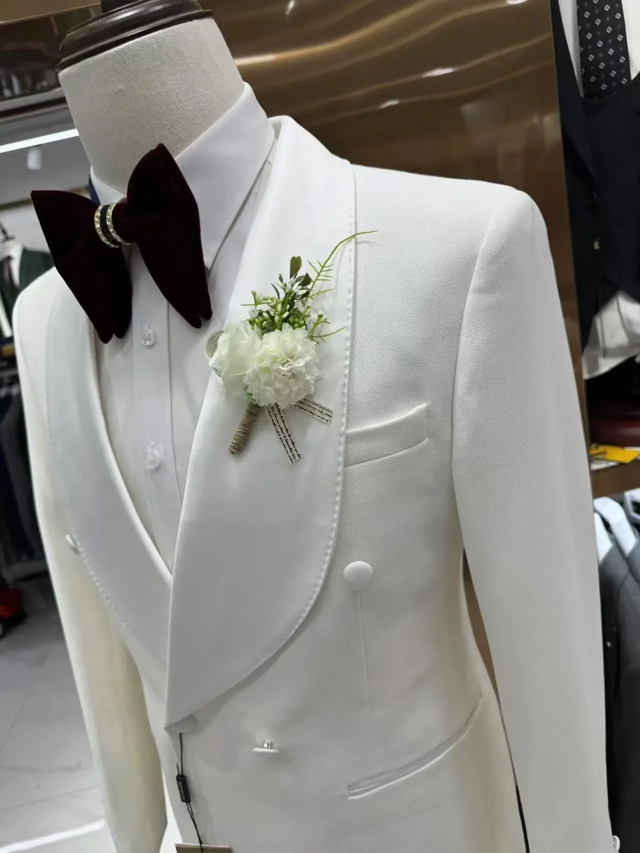 Double Breasted Wedding Men Suits for Groom Tuxedo 2 Pcs Shawl Lapel Slim Fit Male Suit Jacket with Pants In Stock