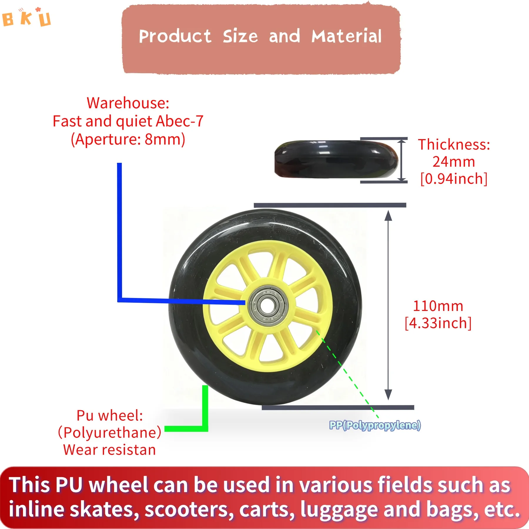 2 peças rodas de substituição de 110mm de diâmetro para patins inline grandes três rodas carrinhos e scooters