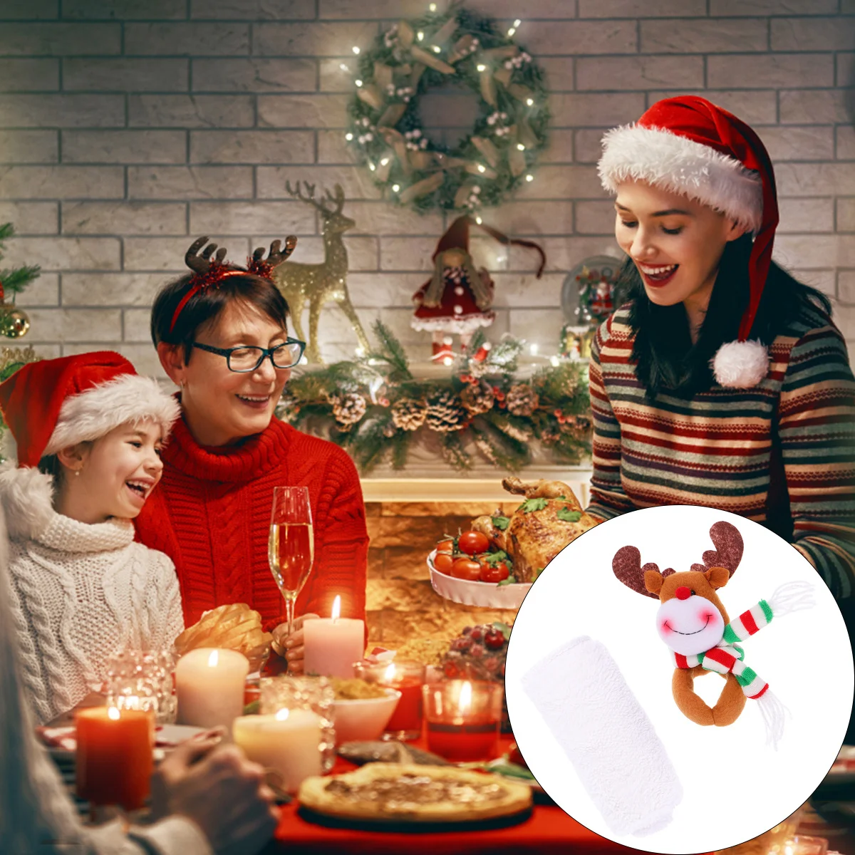 

1Pcs Christmas Towel Deer Pattern Fine Needlework Friendly Washcloth Xmas Gift Home Party Decor Christmas Towel