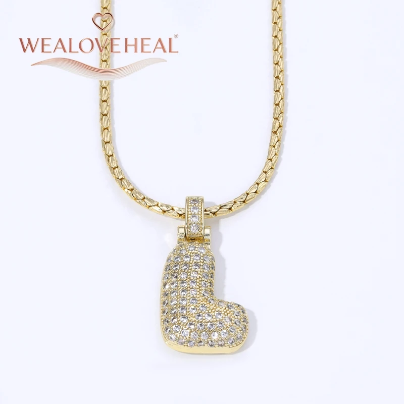 18K Vergoldete A-Z Bubble Initial Halskette, Puff-Ballon-Buchstaben-Anhänger Halsketten mit Zirkonia, Hip-Hop-Schmuck Geschenk für Frauen und Männer – Detail 30