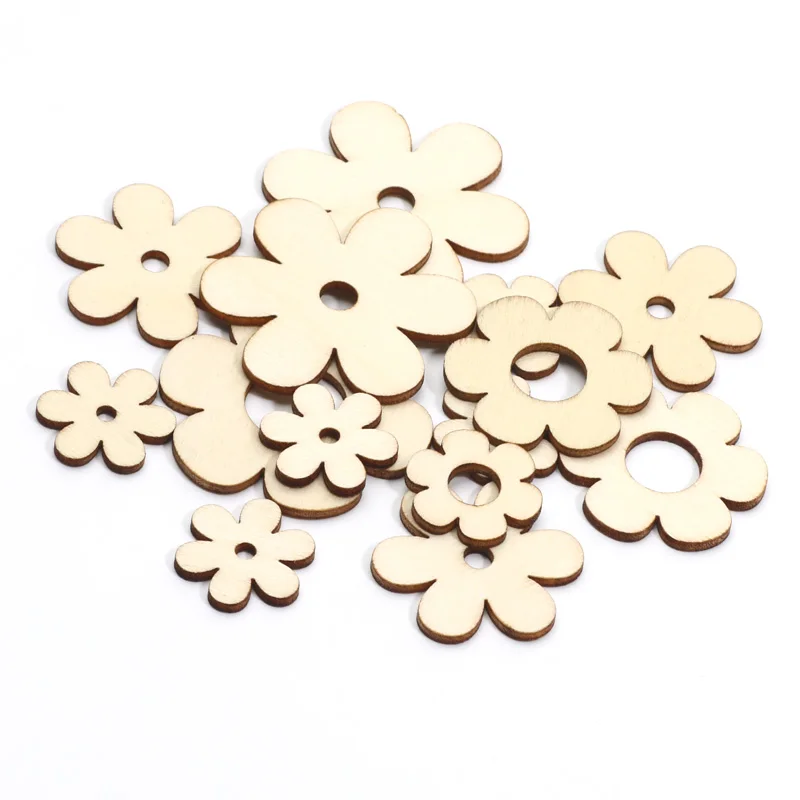 20pcs Wooden Flowers Ornaments Wooden Flowers Shape Blank Wood Slice Embellishments DIY Craft Wedding Christmas Decoration